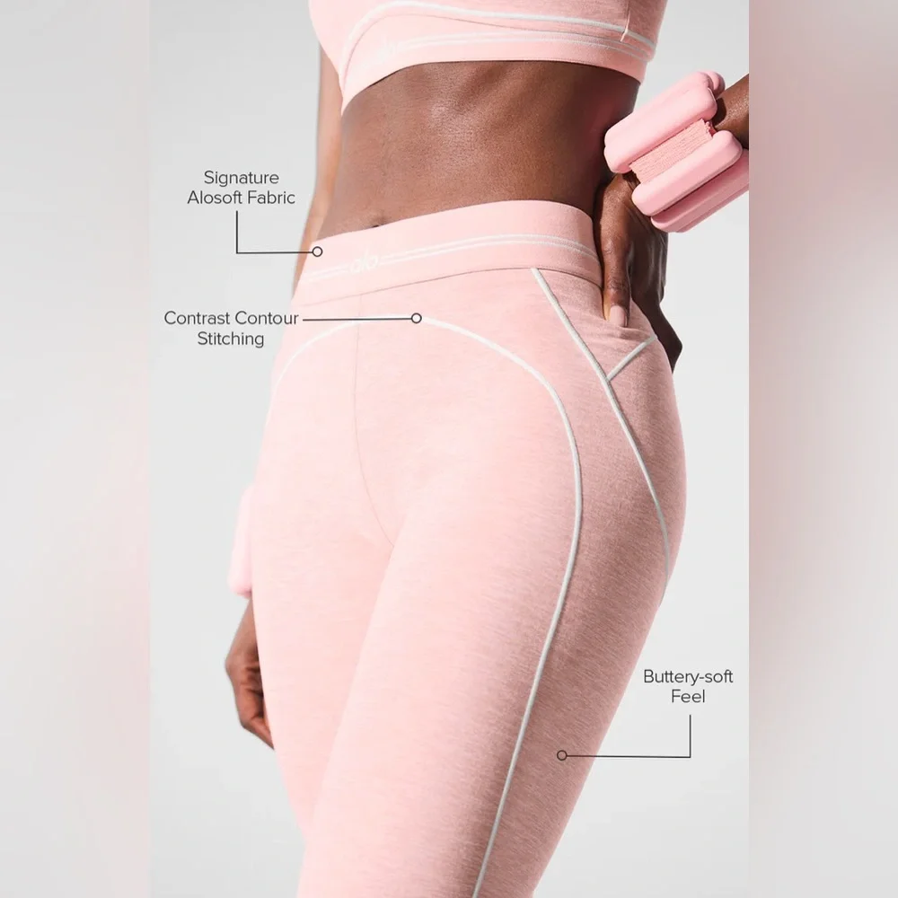 Alo Pink Quartz Heather/White Alosoft High-Waist Heart Throb Legging